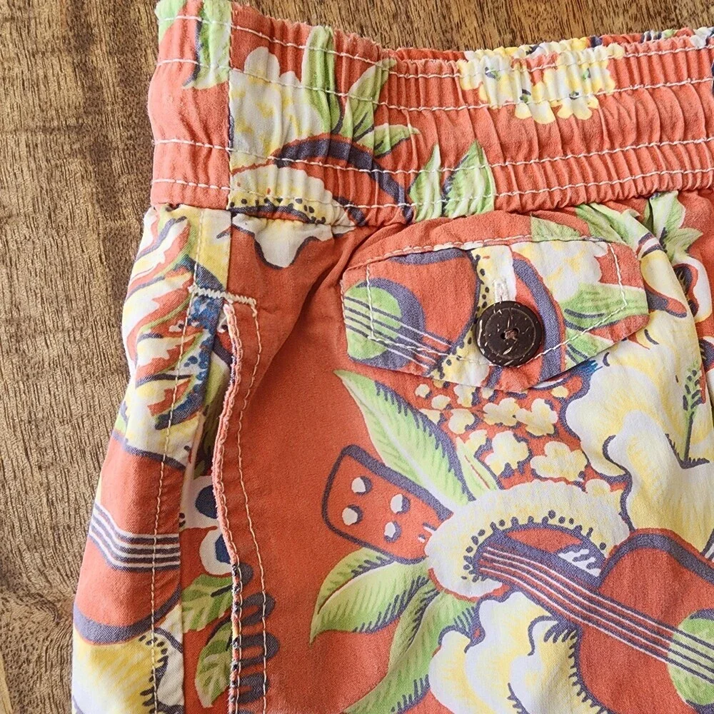 Polo Ralph Lauren Shorts Mens Large Orange Hawaiian Swim Trunks Lined Drawstring